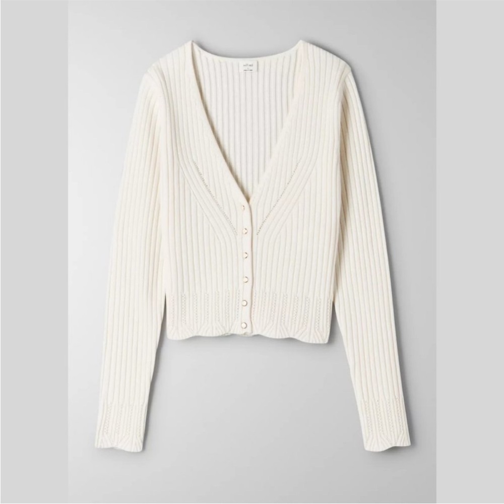 Aritzia Wilfred Evie Slim Ribbed Cardigan White xs